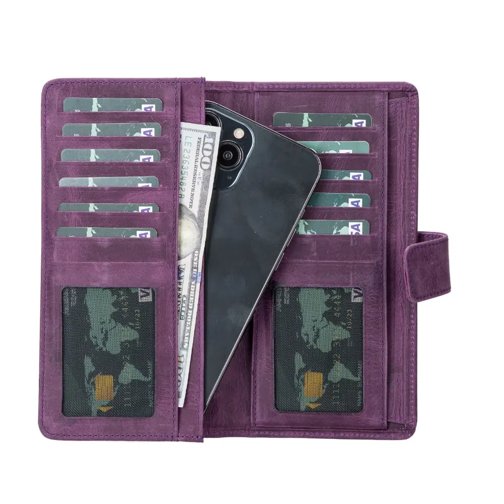 Leather Purple Expanded Card Holder Wallet with Phone Holder Slot - Velluto - 4