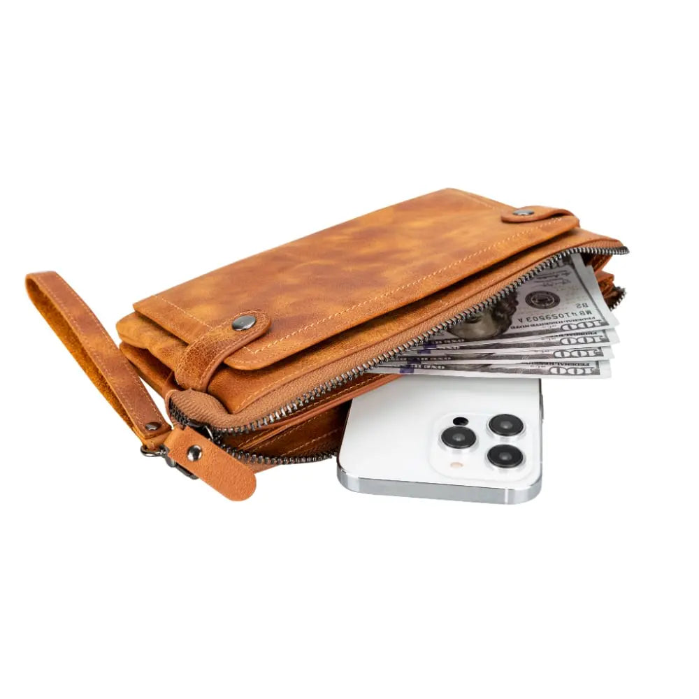 Luxury Leather Light Brown Card Holder Wallet with Phone Holder Slot - Velluto - 4