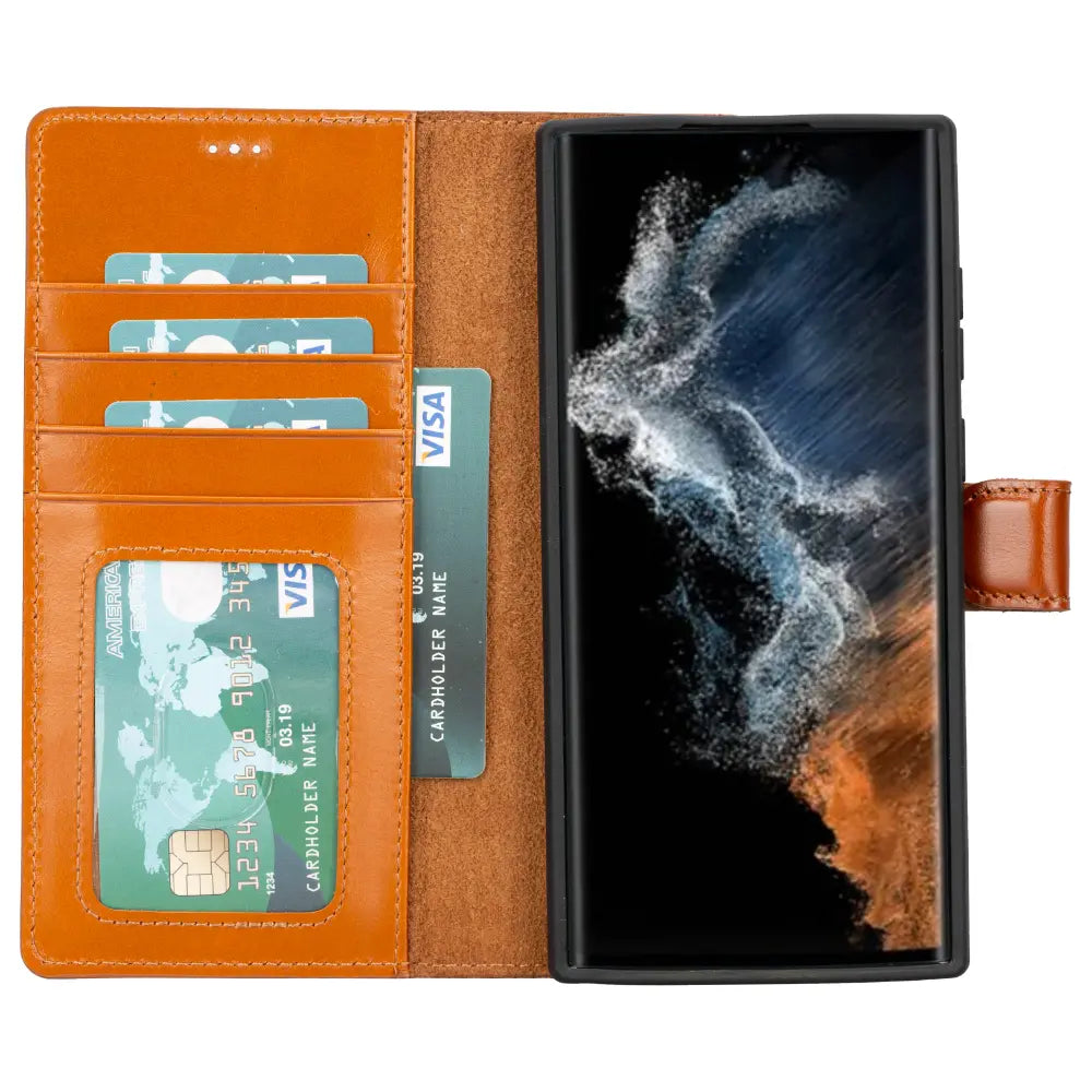 Luxury Rustic Brown Leather Samsung Galaxy S22 Ultra Detachable Wallet Case with RFID Protection - Velluto - 3