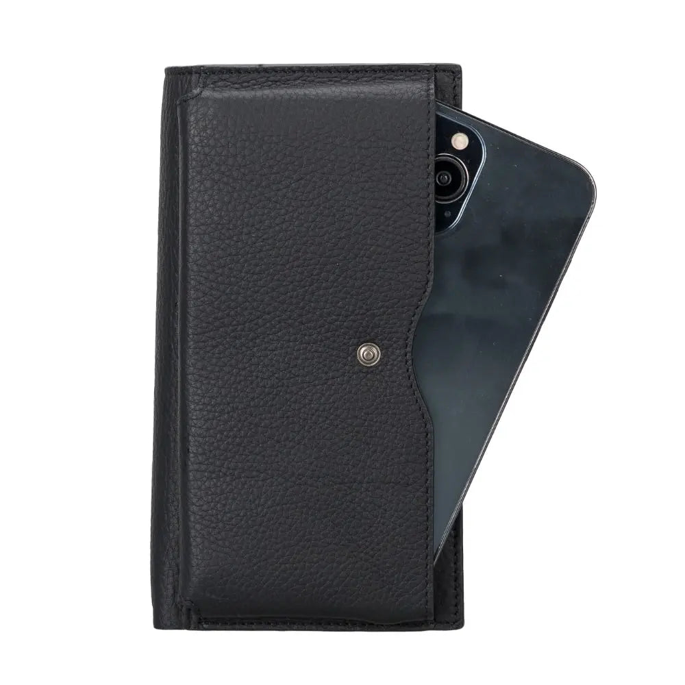 Leather Black Card Holder Wallet with Phone Holder Slot - Velluto - 3