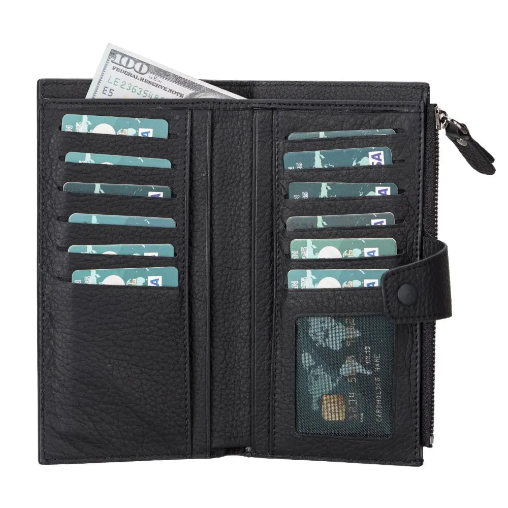 Leather Black Card Holder Wallet with Phone Holder Slot - Velluto - 4