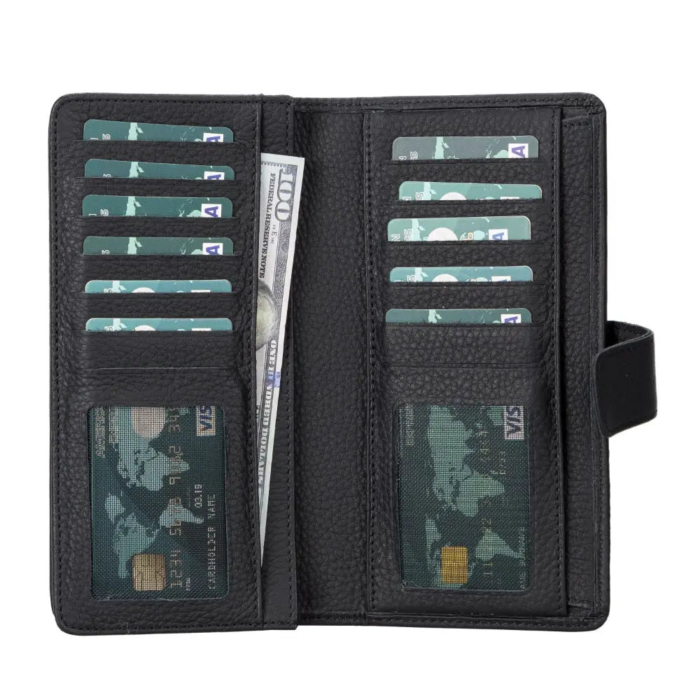 Leather Black Expanded Card Holder Wallet with Phone Holder Slot - Velluto - 3