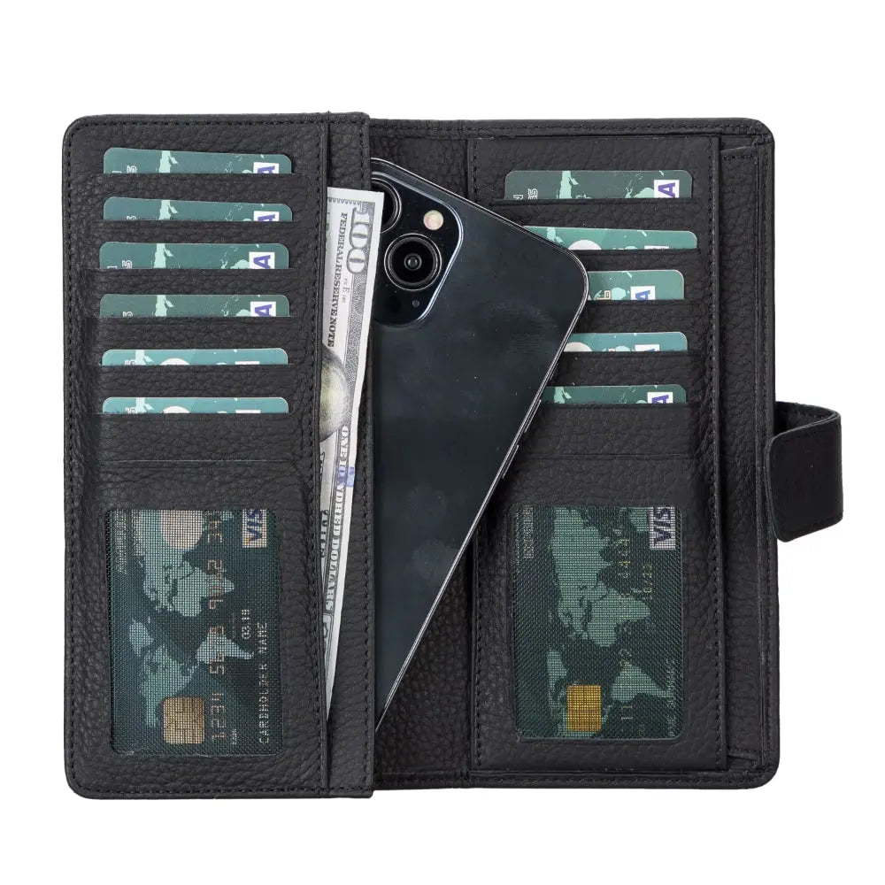 Leather Black Expanded Card Holder Wallet with Phone Holder Slot - Velluto - 4