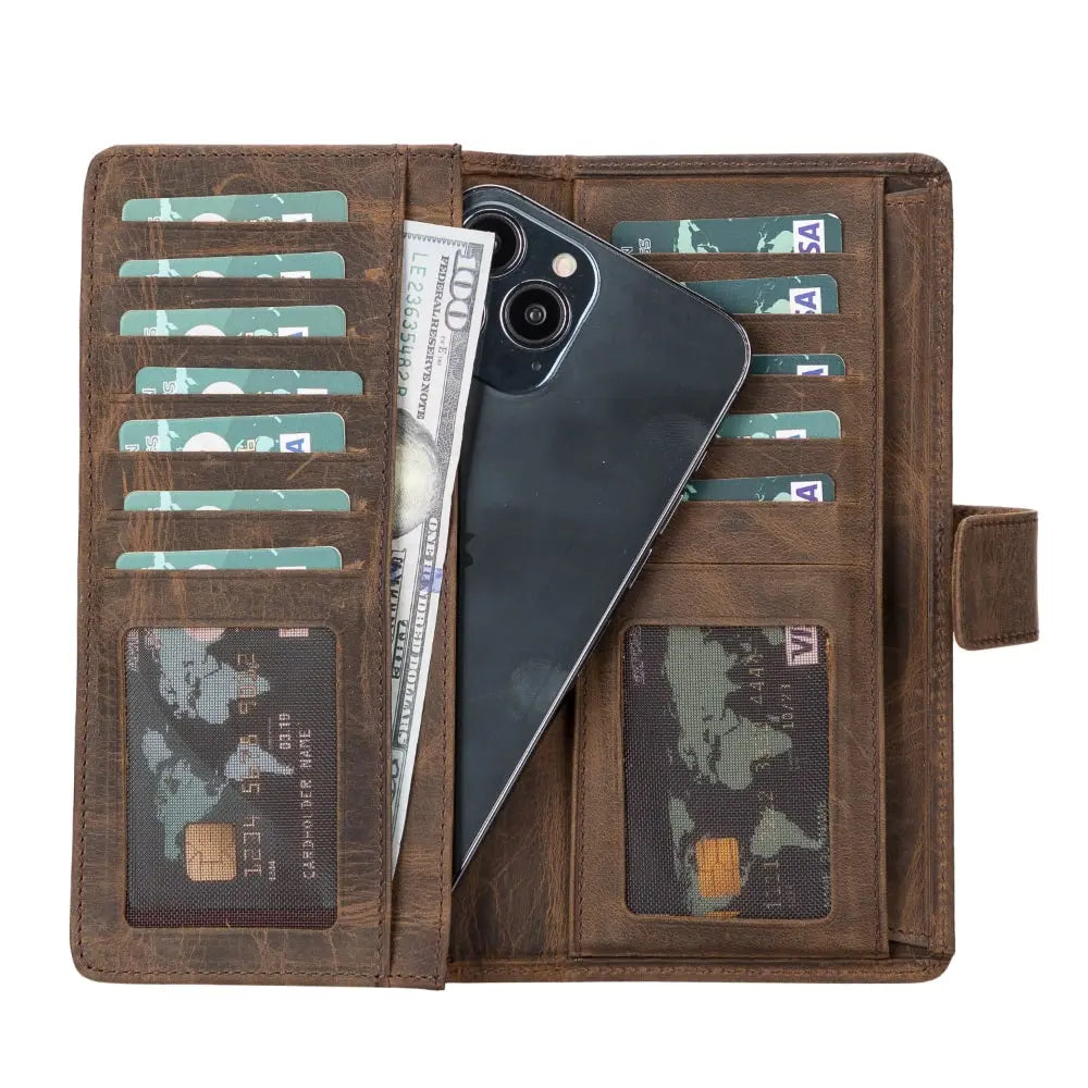 Leather Brown Expanded Card Holder Wallet with Phone Holder Slot - Velluto - 4