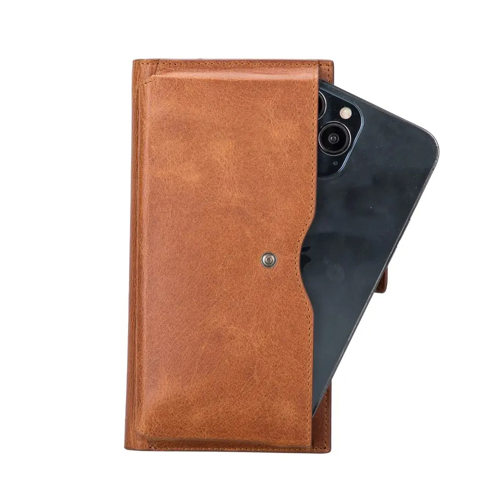 Leather Golden Brown Card Holder Wallet with Phone Holder Slot - Velluto - 3