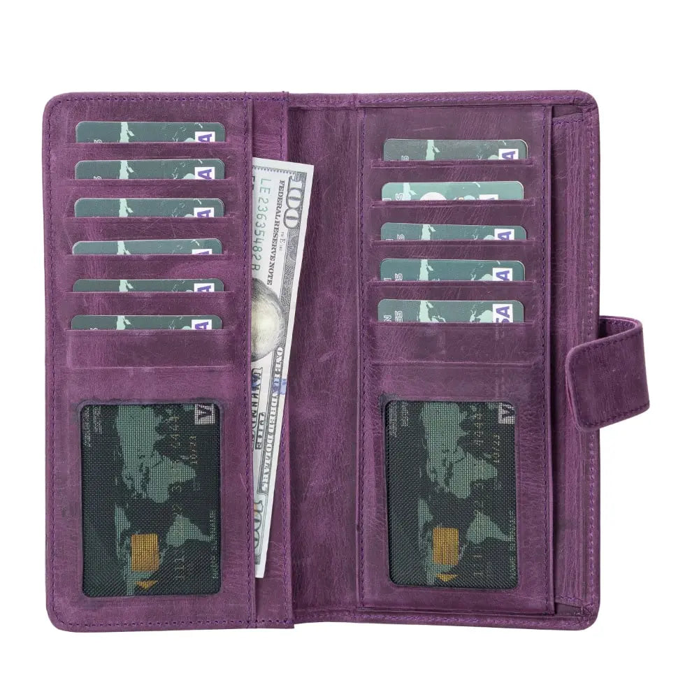 Leather Purple Expanded Card Holder Wallet with Phone Holder Slot - Velluto - 3