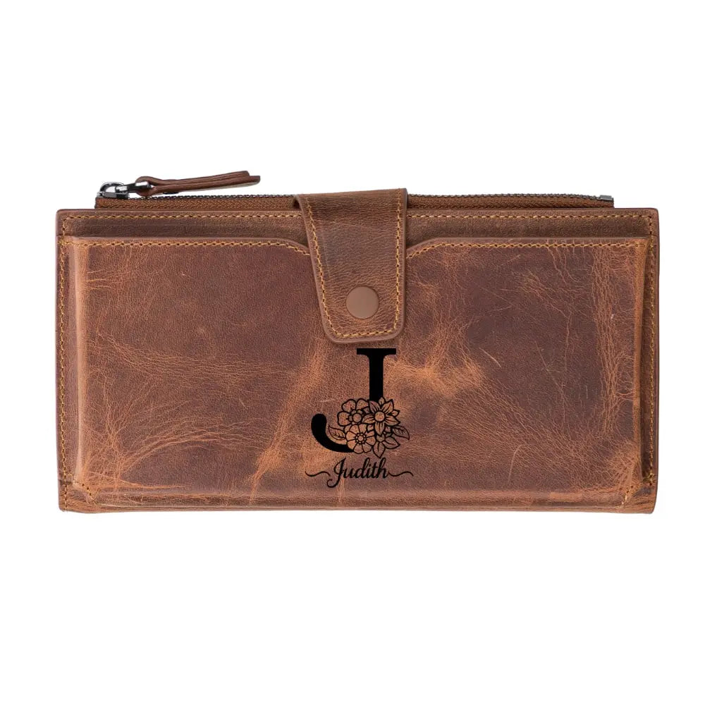 Leather Vintage Brown Card Holder Wallet with Phone Holder Slot - Velluto - 15
