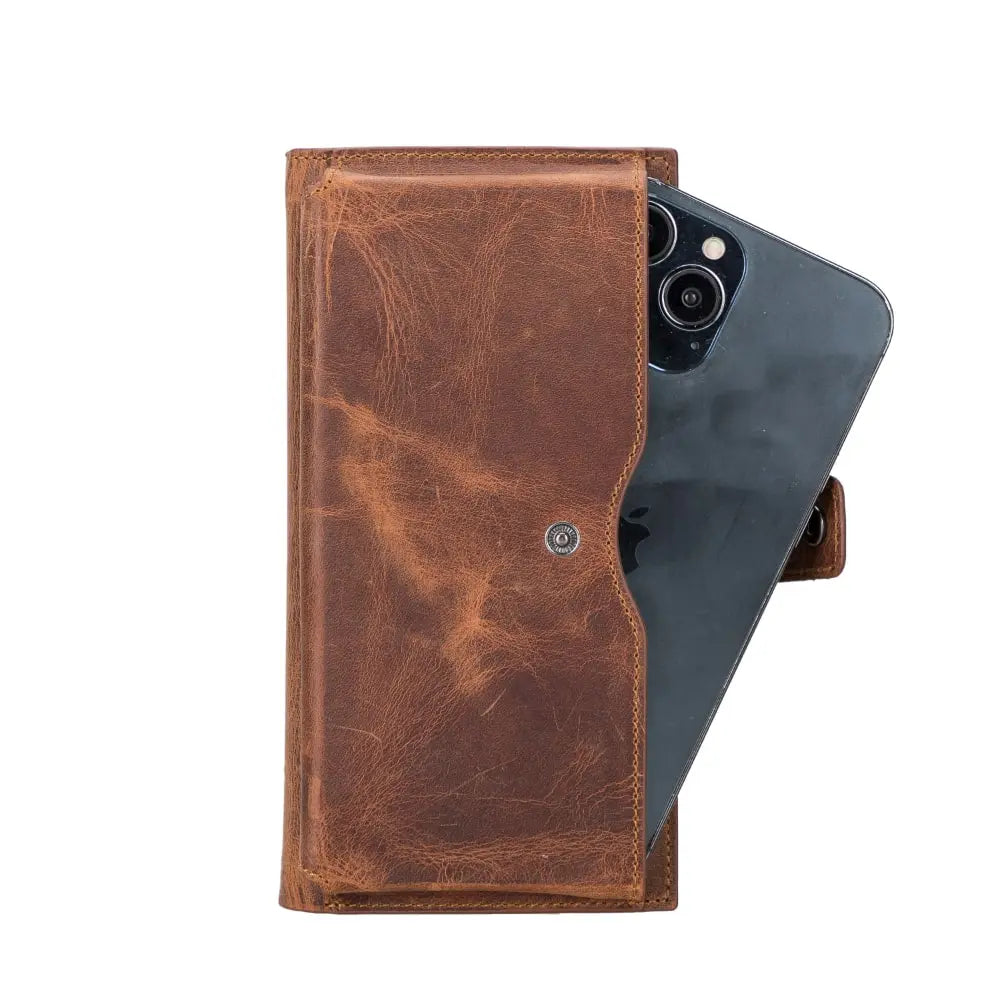 Leather Vintage Brown Card Holder Wallet with Phone Holder Slot - Velluto - 3