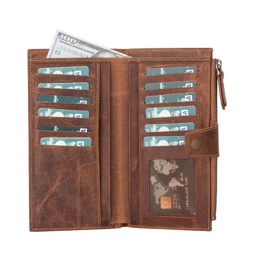 Leather Vintage Brown Card Holder Wallet with Phone Holder Slot - Velluto - 4