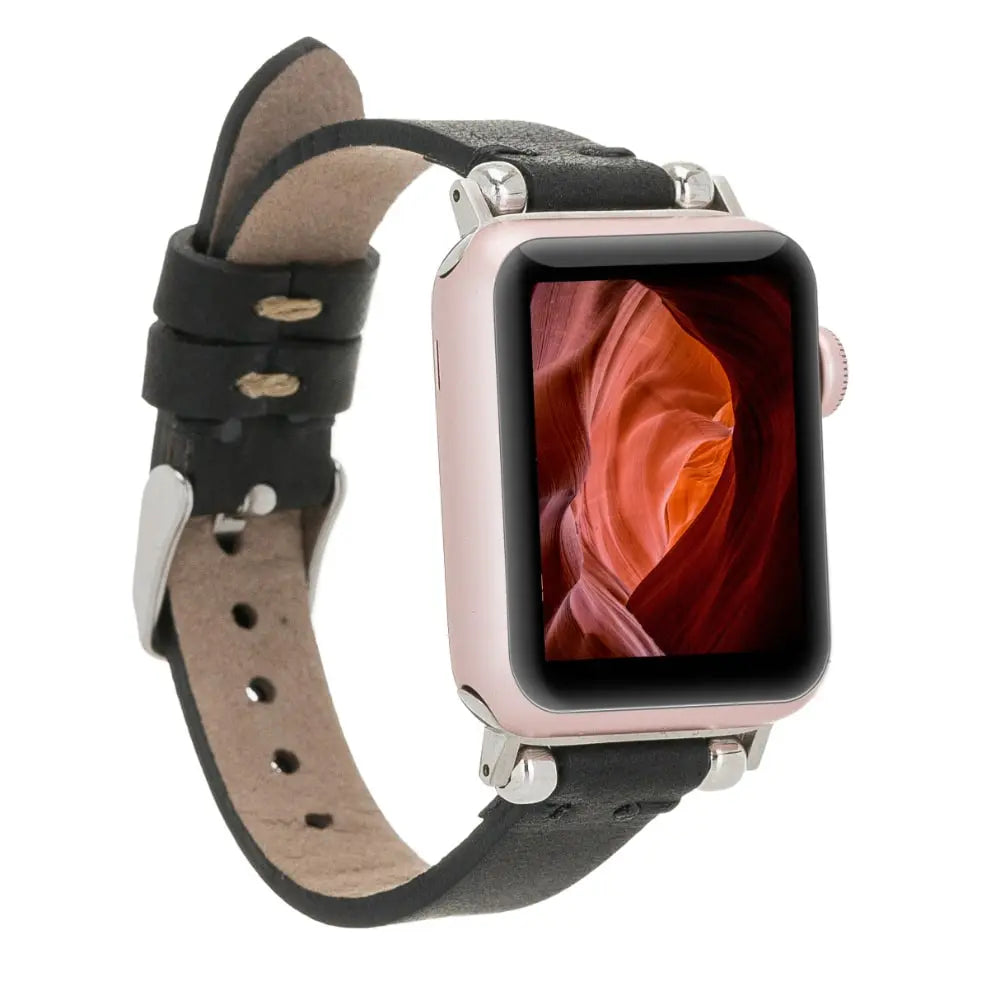 Leather Apple Watch Strap with Silver for Sizes & Series