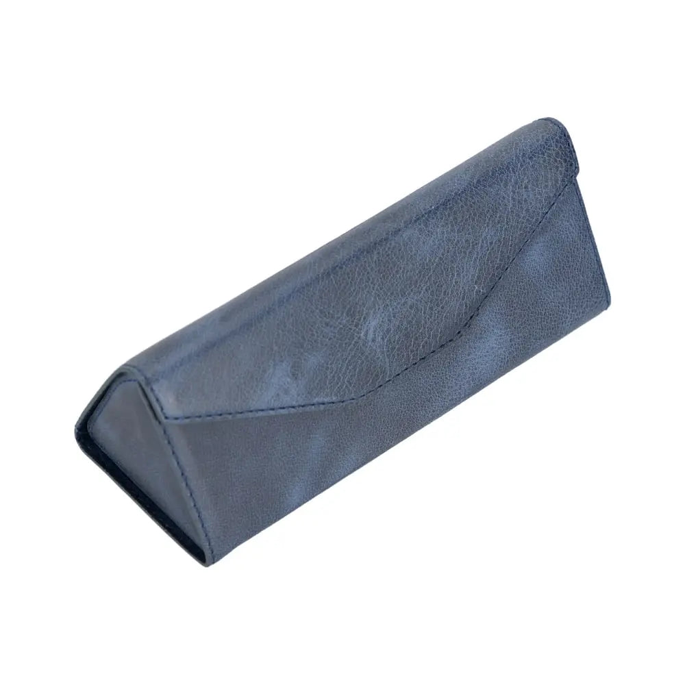 Leather Blue Triangle Sunglass Case with Anti-Shock Corners - Velluto - 1