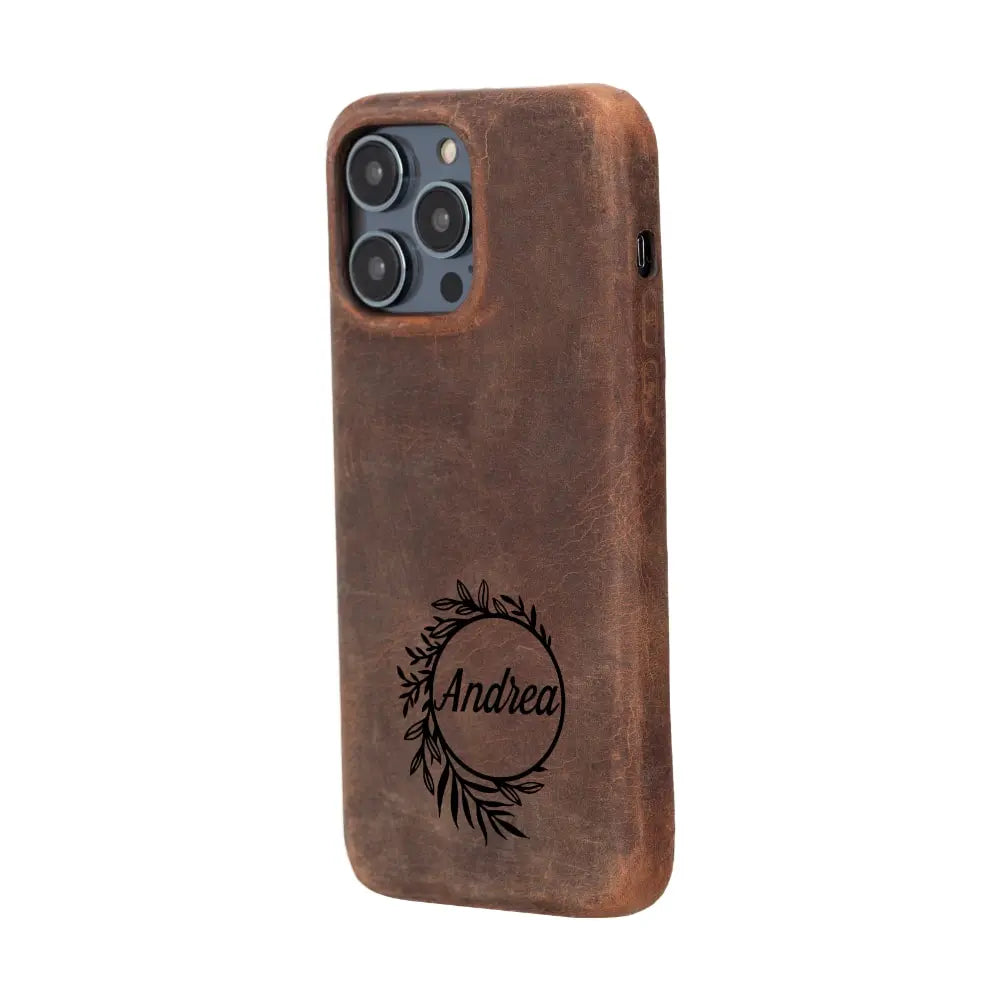 Luxury Brown Leather iPhone 14 Pro Max Snap-On Case with MagSafe - Velluto - 12