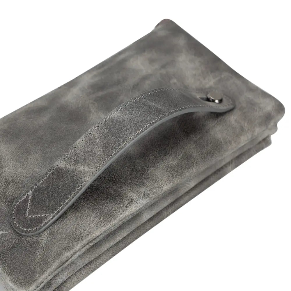 Luxury Leather Gray Card Holder Wallet with Phone Holder Slot - Velluto - 4