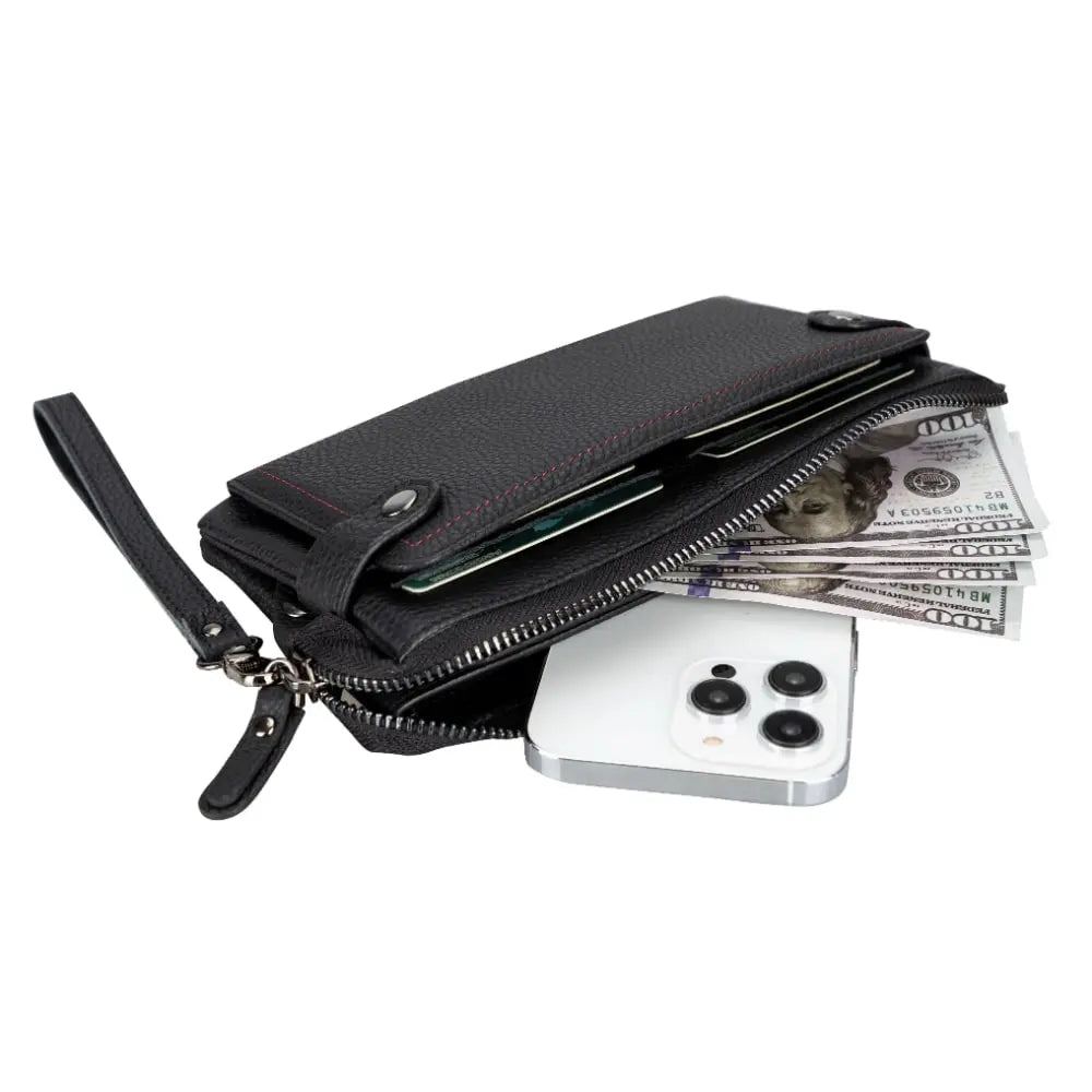 Luxury Leather Black Card Holder Wallet with Phone Holder Slot - Velluto - 4