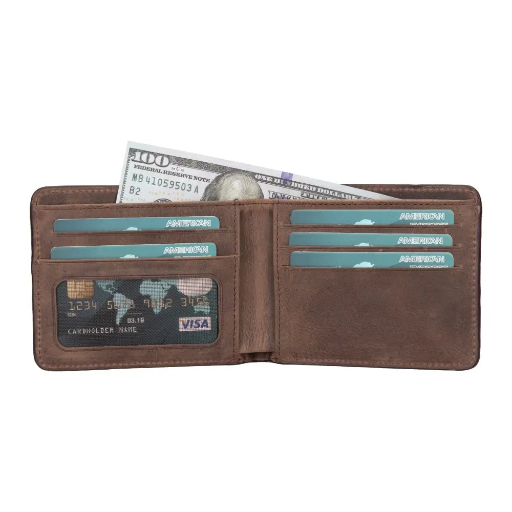 Luxury Vintage Brown Men’s Leather Bi-Fold Card Holder Wallet - Velluto - 3