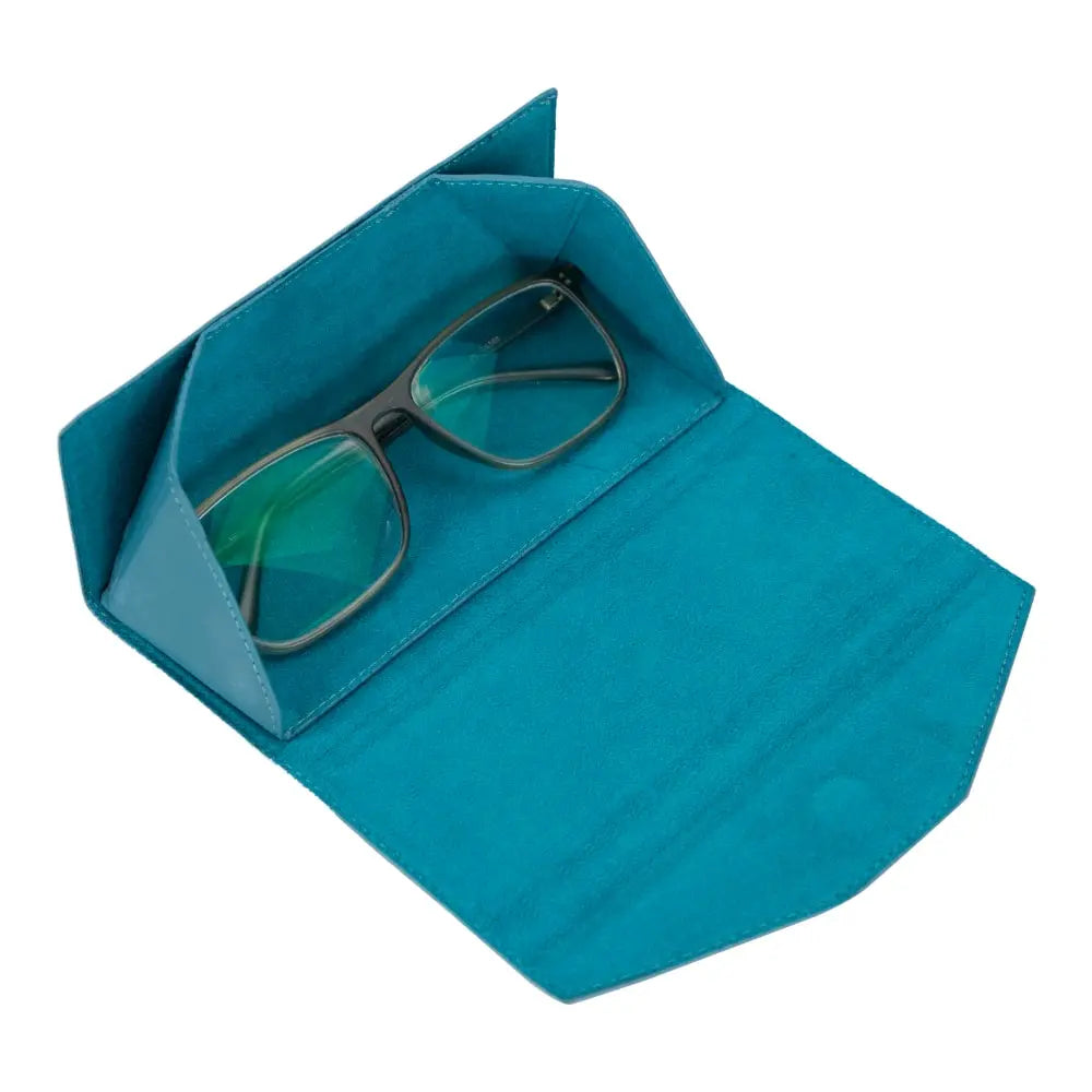 Leather turquoise Triangle Sunglass Case with Anti-Shock Corners - Velluto - 3