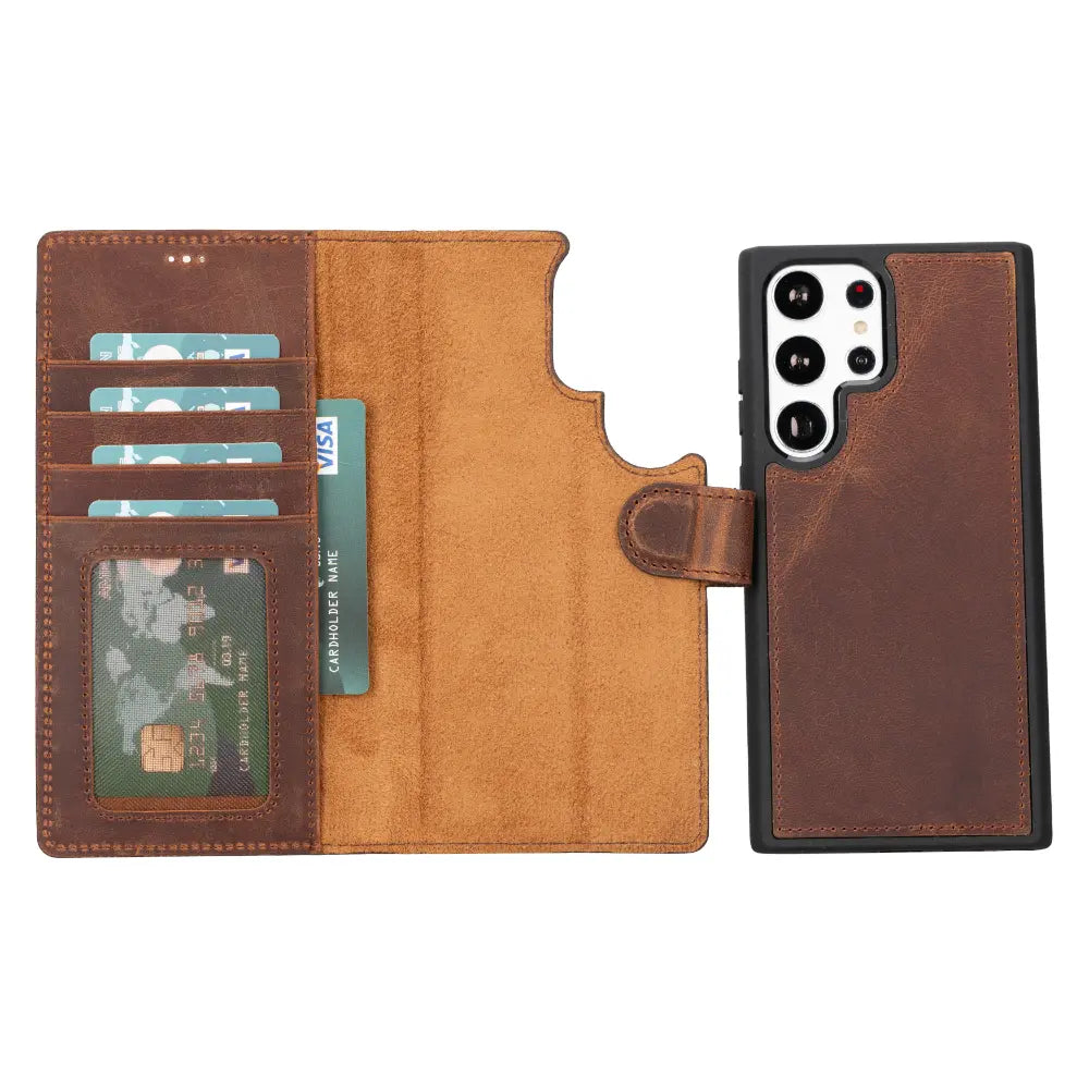 Luxury Brown Leather Samsung Galaxy S23 Ultra Detachable Wallet Case with RFID Protection - Velluto - 2