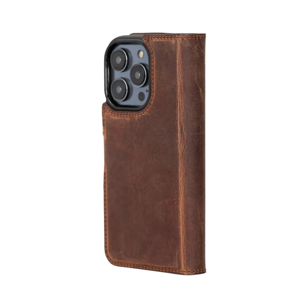 Luxury Brown Leather iPhone 14 Pro Card Holder Detachable Wallet Case with MagSafe - Velluto - 3