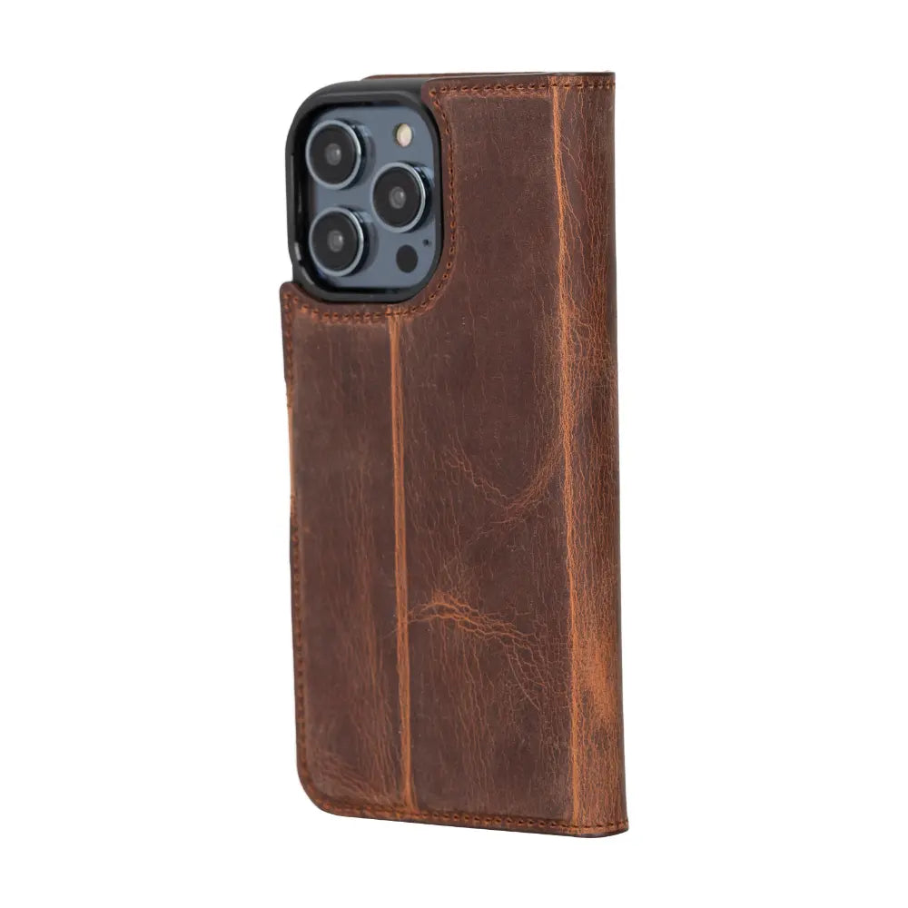 Luxury Brown Leather iPhone 14 Pro Max Card Holder Detachable Wallet Case with MagSafe - Velluto - 2