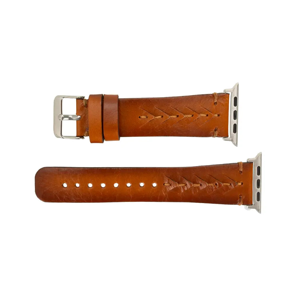Luxury Brown Shark Leather Apple Watch Band with Stitch Details for All Sizes and Series - Velluto - 14