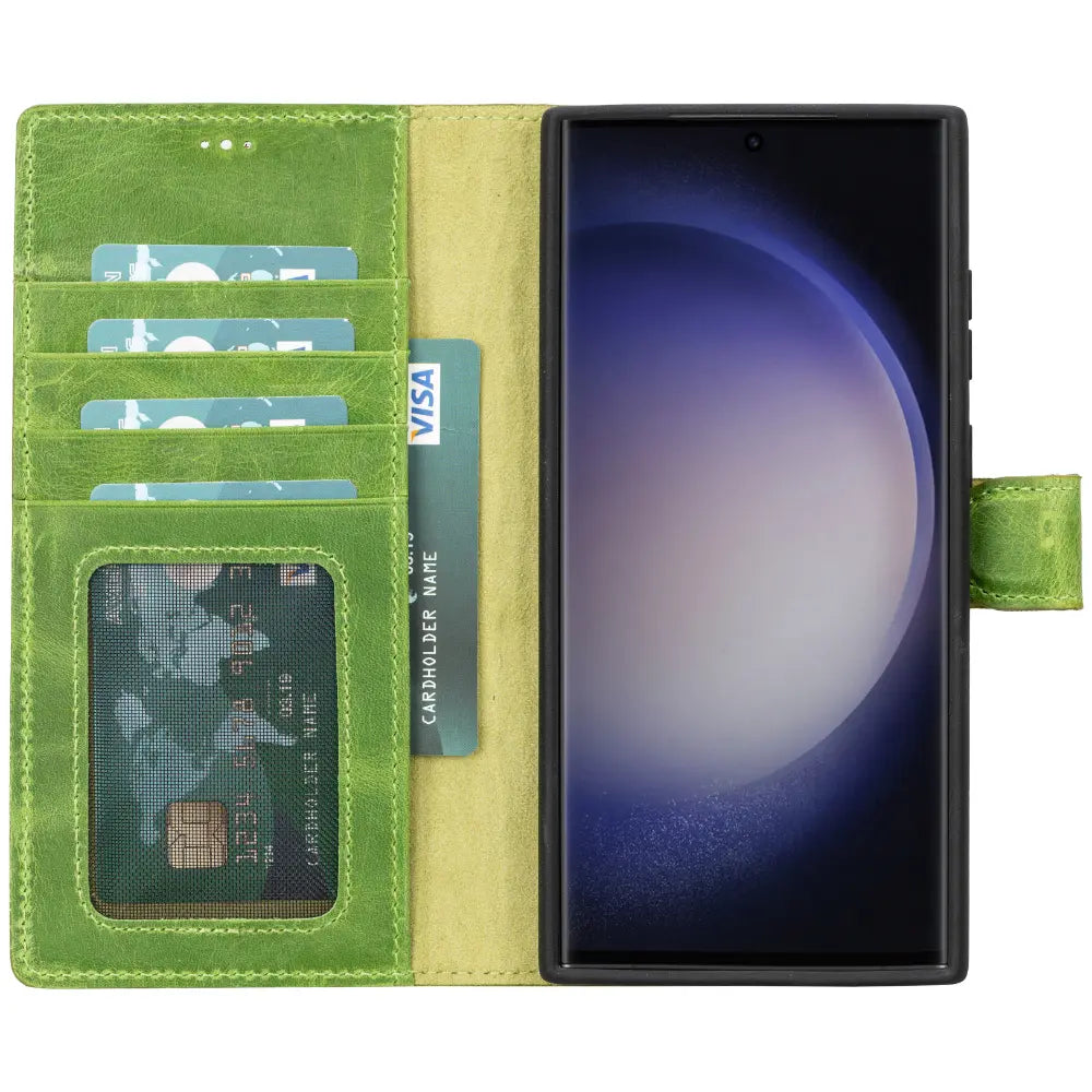 Luxury Green Leather Samsung Galaxy S23 Ultra Detachable Wallet Case with RFID Protection - Velluto - 1