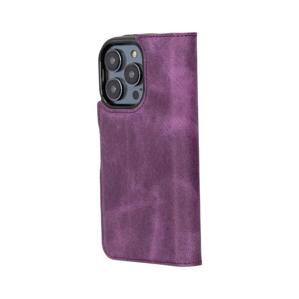 Luxury Heavy Purple Leather iPhone 14 Pro Card Holder Detachable Wallet Case with MagSafe - Velluto - 2