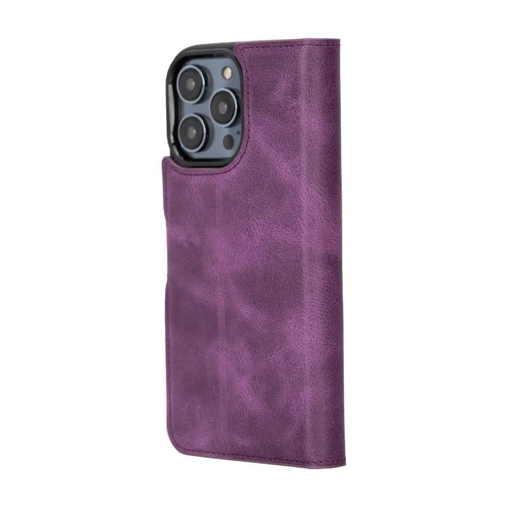 Luxury Heavy Purple Leather iPhone 14 Pro Max Card Holder Detachable Wallet Case with MagSafe - Velluto - 1