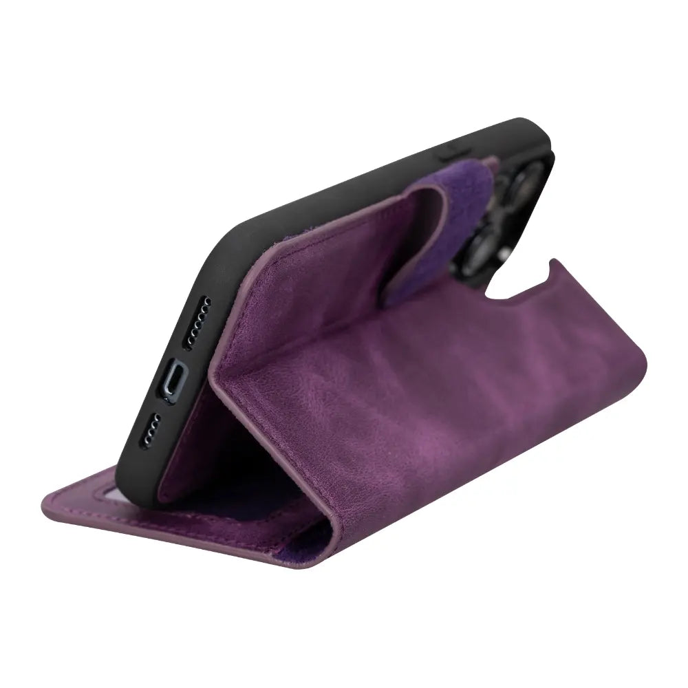 Luxury Heavy Purple Leather iPhone 14 Pro Max Card Holder Detachable Wallet Case with MagSafe - Velluto - 7