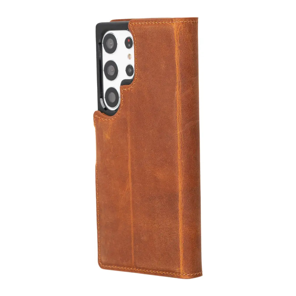 Luxury Light Brown Leather Samsung Galaxy S23 Ultra Detachable Wallet Case with RFID Protection - Velluto - 6