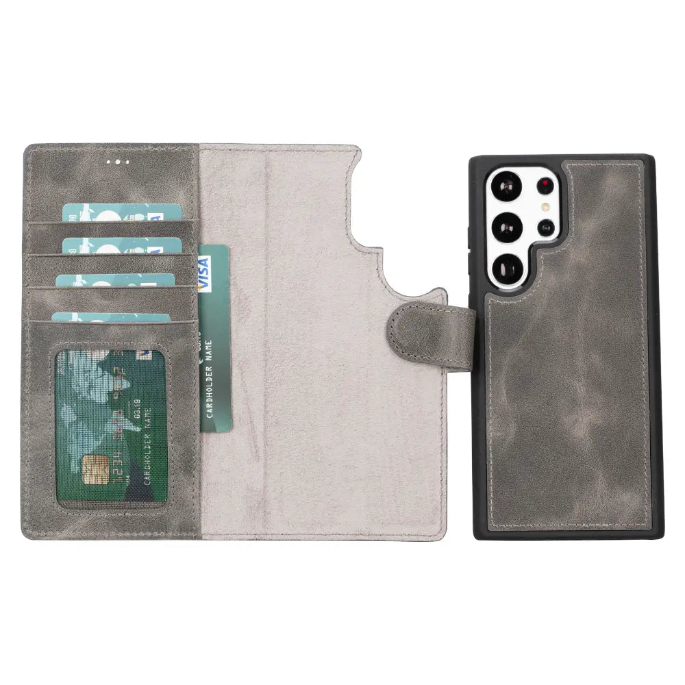 Luxury Military Green Leather Samsung Galaxy S23 Ultra Detachable Wallet Case with RFID Protection - Velluto - 2