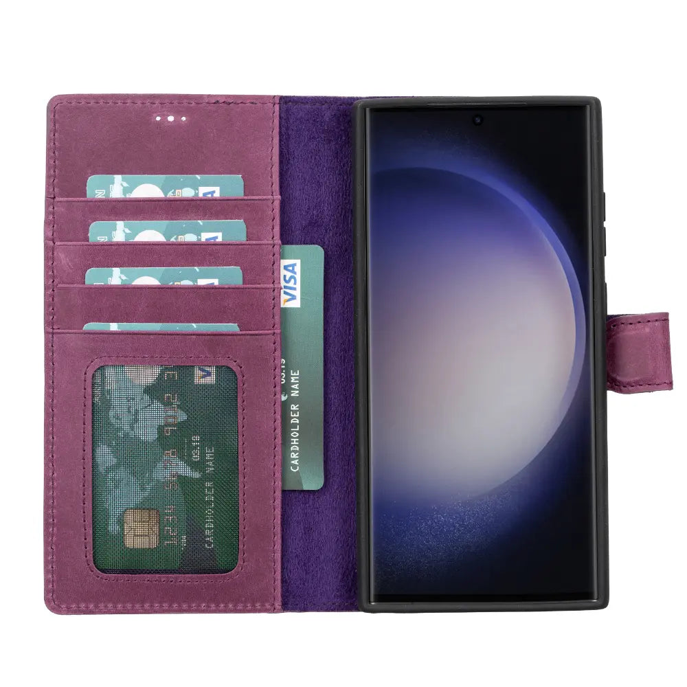 Luxury Purple Leather Samsung Galaxy S23 Ultra Detachable Wallet Case with RFID Protection - Velluto - 1