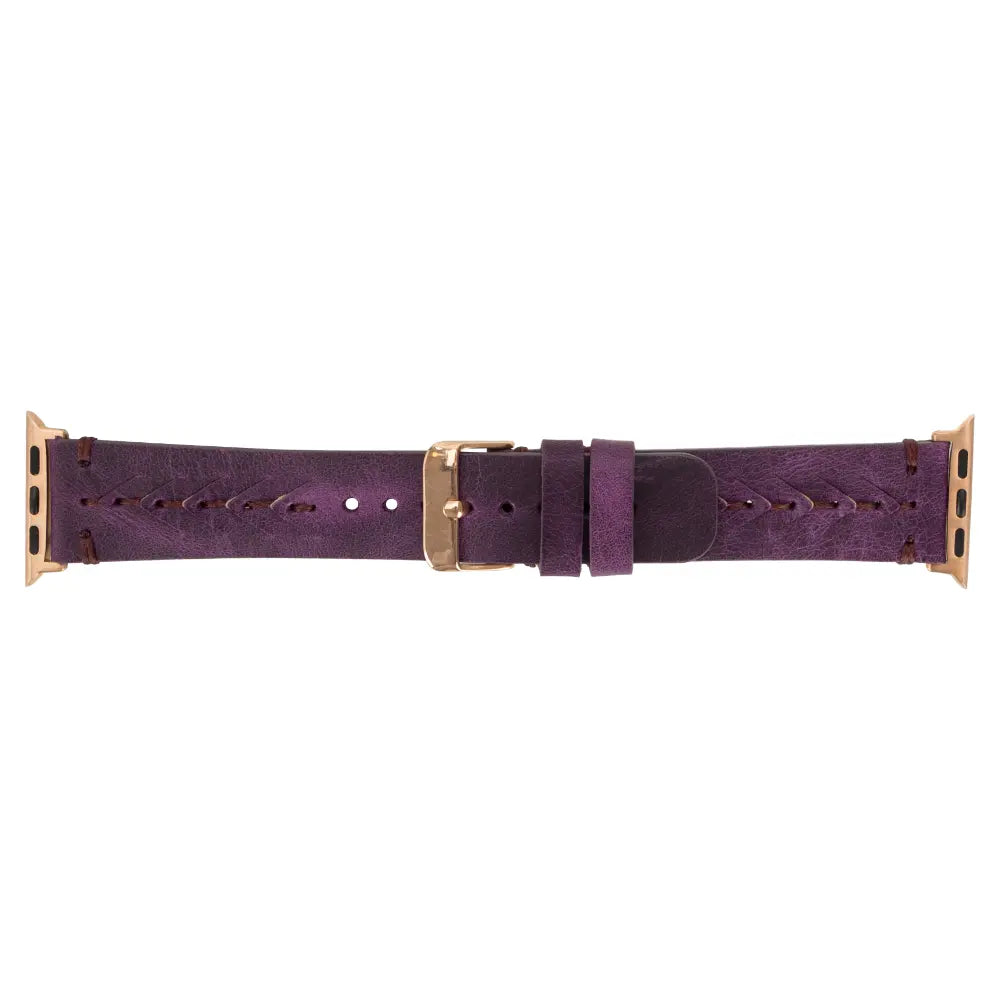 Luxury Purple Shark Leather Apple Watch Band with Stitch Details for All Sizes and Series - Velluto - 11