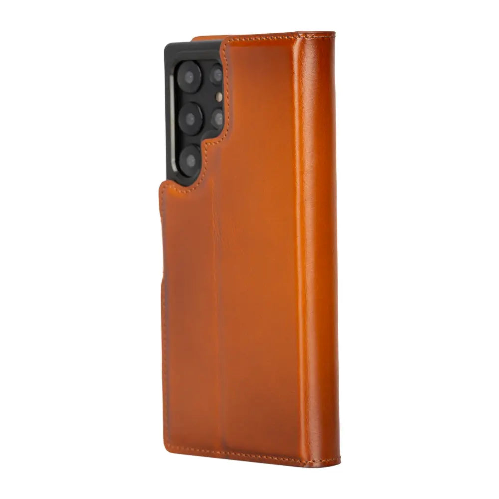 Luxury Rustic Brown Leather Samsung Galaxy S22 Ultra Detachable Wallet Case with RFID Protection - Velluto - 1