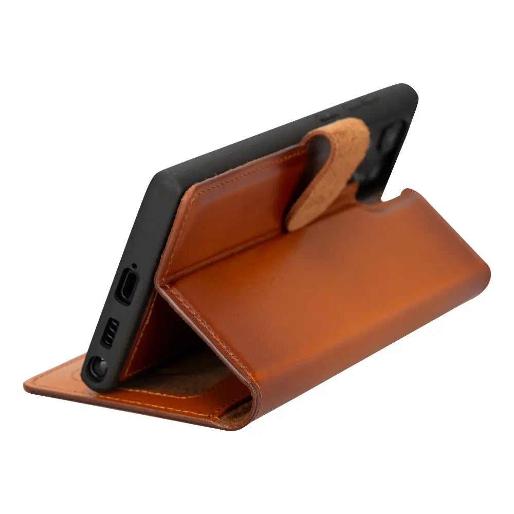 Luxury Rustic Brown Leather Samsung Galaxy S22 Ultra Detachable Wallet Case with RFID Protection - Velluto - 7